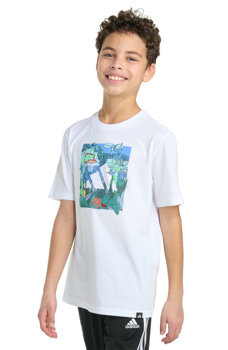adidas Kids' Jungle Box Logo Graphic T-Shirt, Alternate, color, White Multi