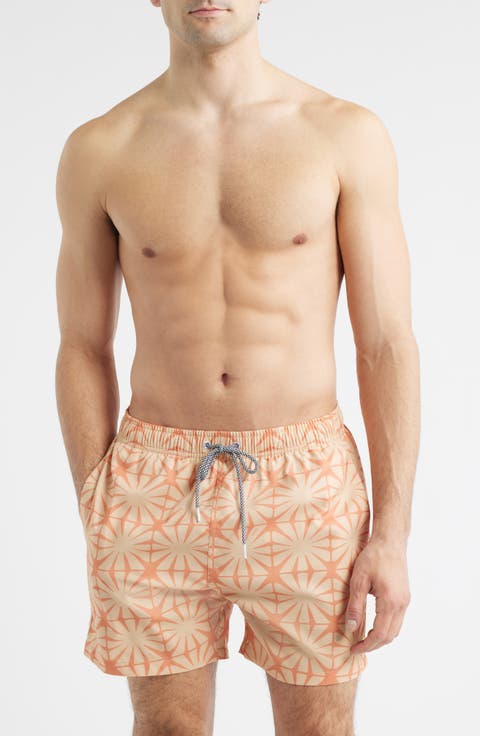 Tile Print Mid Length Swim Trunks
