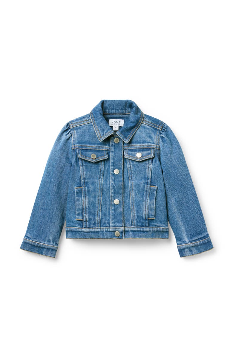 Janie and Jack Denim Puff Sleeve Jacket In Medium Wash, Main, color, Blue