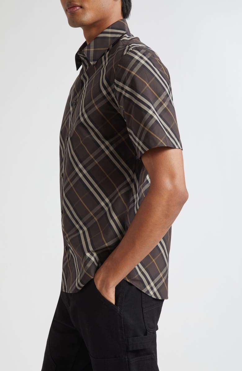 Burberry Robert Check Short Sleeve Cotton Button-Up Shirt, Alternate, color, Truffle Ip Check