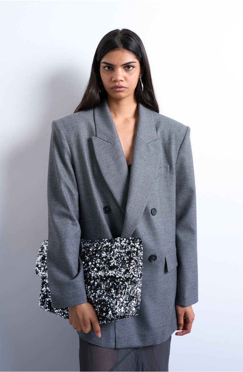 Topshop Sequin Foldover Clutch, Main, color,