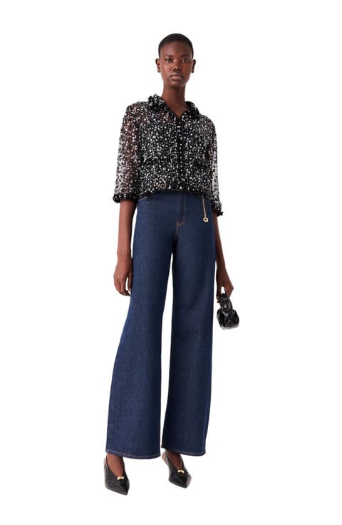 Floral Rhinestone Polo