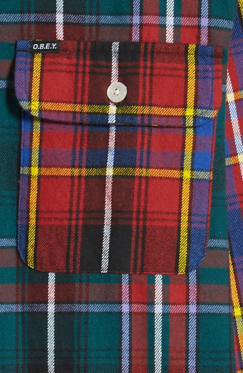 Obey Capitol Plaid Button-Up Flannel Shirt Jacket, Alternate, color, 