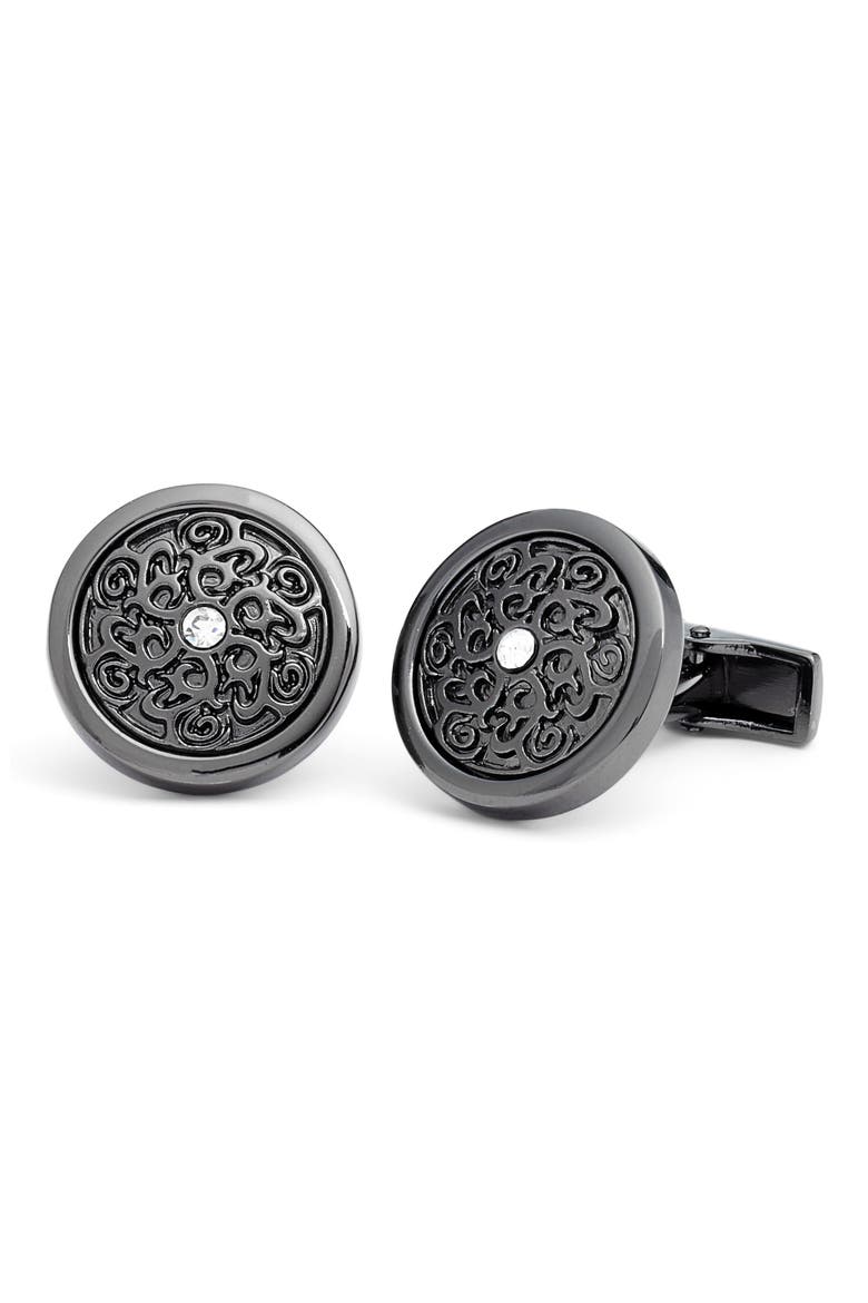 Round Cuff Links, Main, color, BLACK