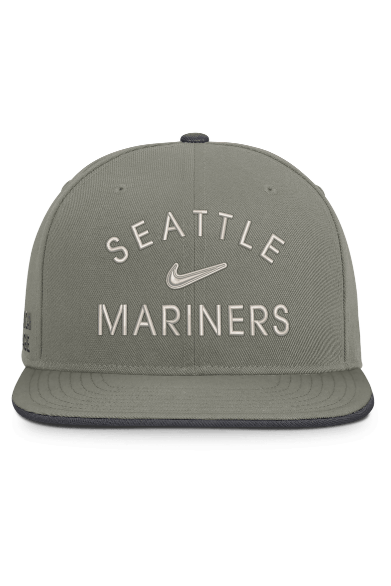 Men's Nike Olive Seattle Mariners Pro Dri-FIT Snapback Hat, Alternate, color, Gray