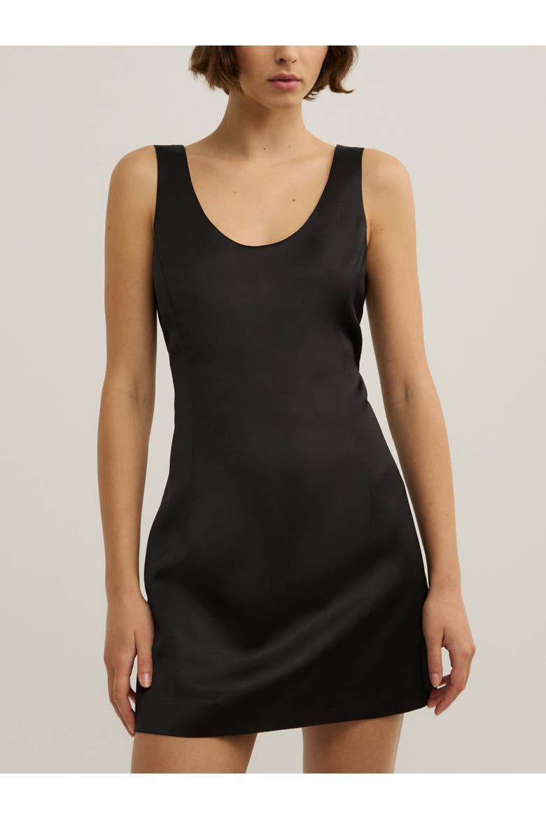 Scoop Neck Satin Mini Dress, Main, color, Black