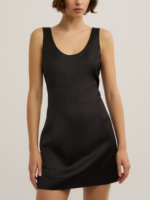 Scoop Neck Satin Mini Dress