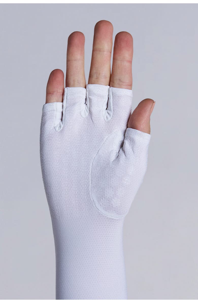Coolibar Bona Fingerless Mid-length UV Sun Gloves, UPF 50+ Sun Protection, Alternate, color, White