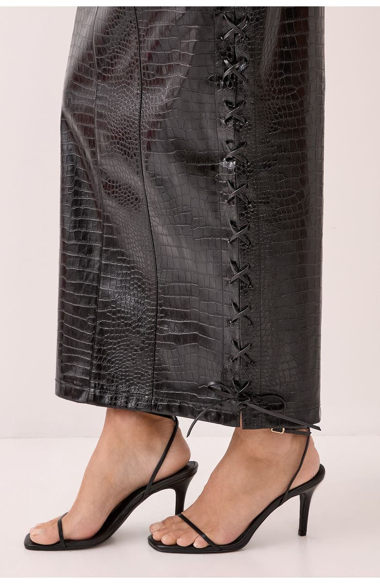 NASTY GAL Croc Bandeau Lace Up Maxi Dress, Alternate, color, Black