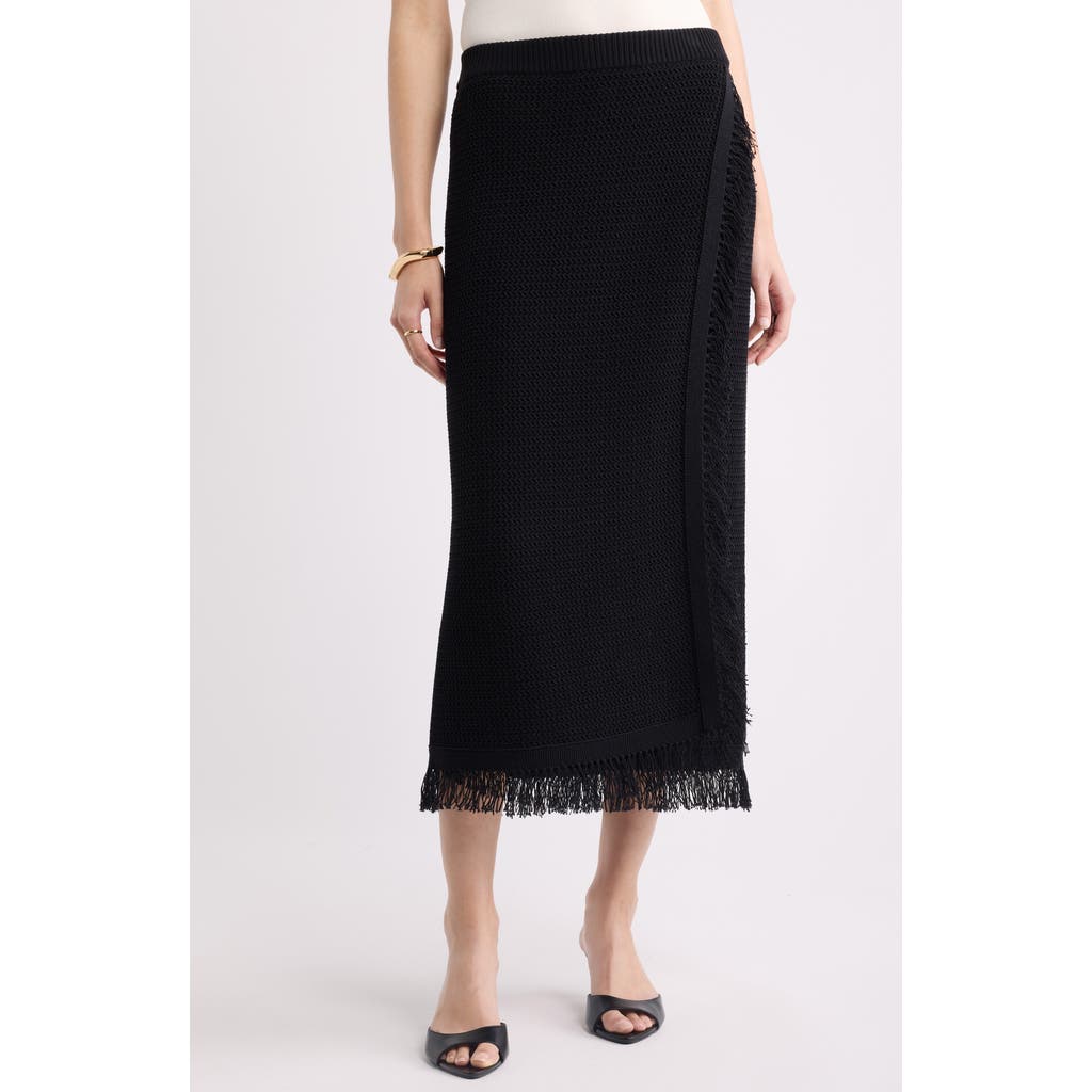 Nordstrom Fringe Sweater Midi Skirt in Black at Nordstrom, Size X-Small