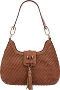 USPA ACCESSORIES Tassel Tab Woven Faux Leather Hobo Bag