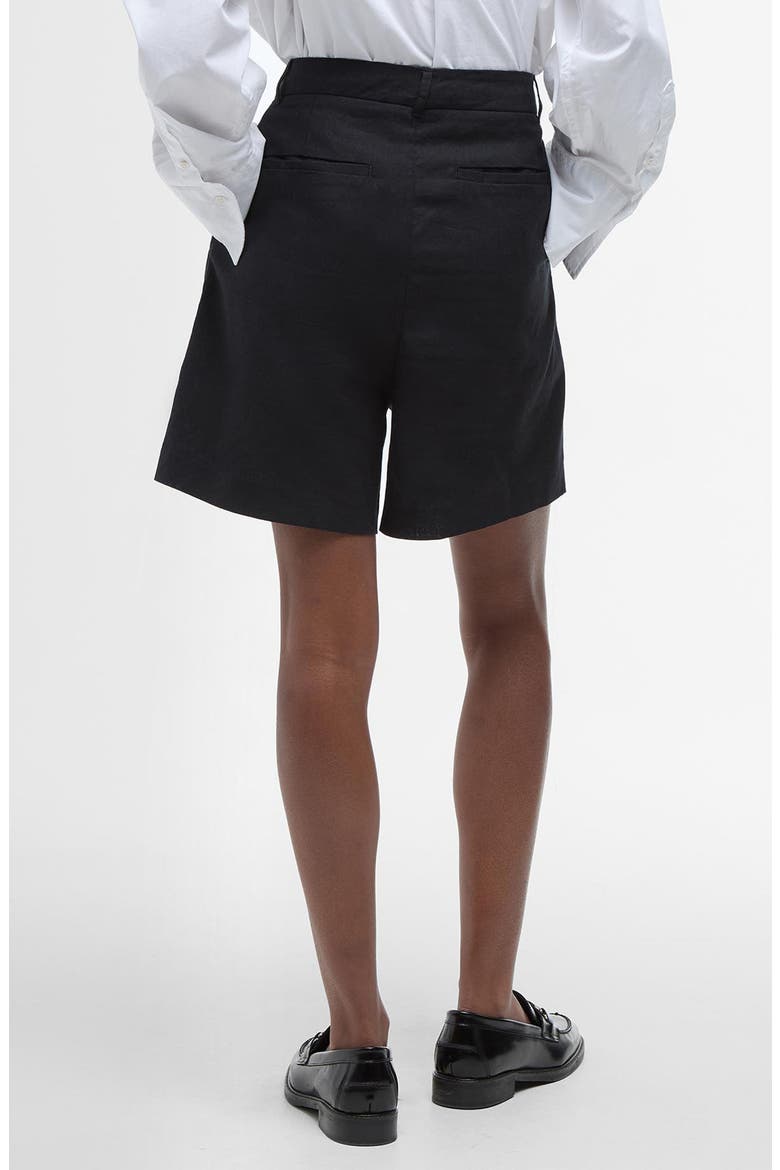 Luna Pleated Cotton & Linen Shorts, Alternate, color, BLACK