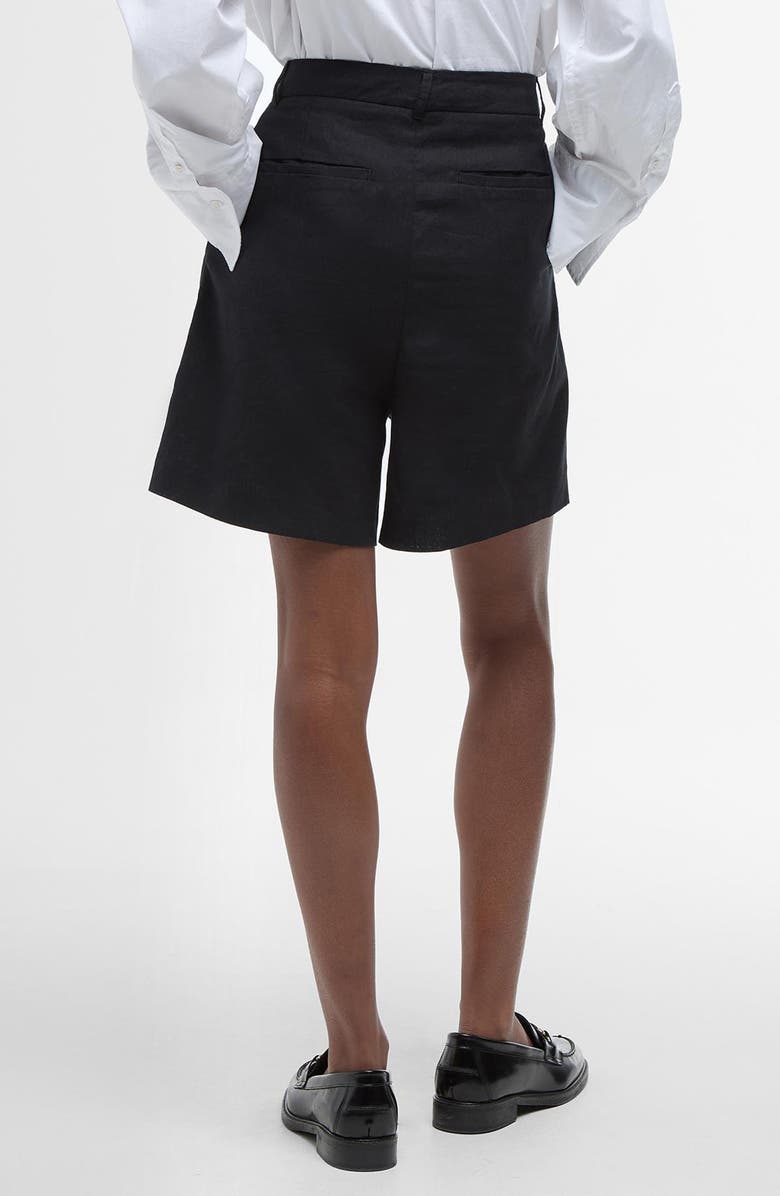 Barbour Luna Pleated Cotton & Linen Shorts, Alternate, color, Black
