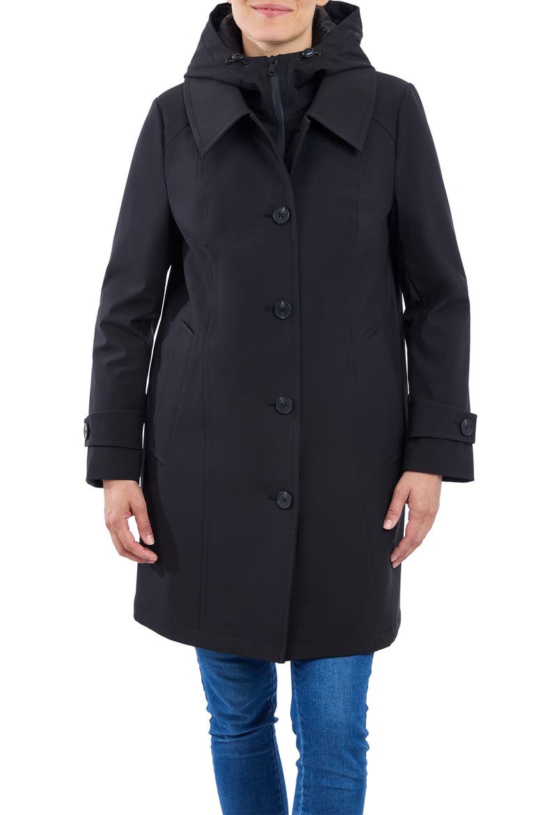 Water Resistant Bonded Raincoat with Bib Detail, Alternate, color, BLACK