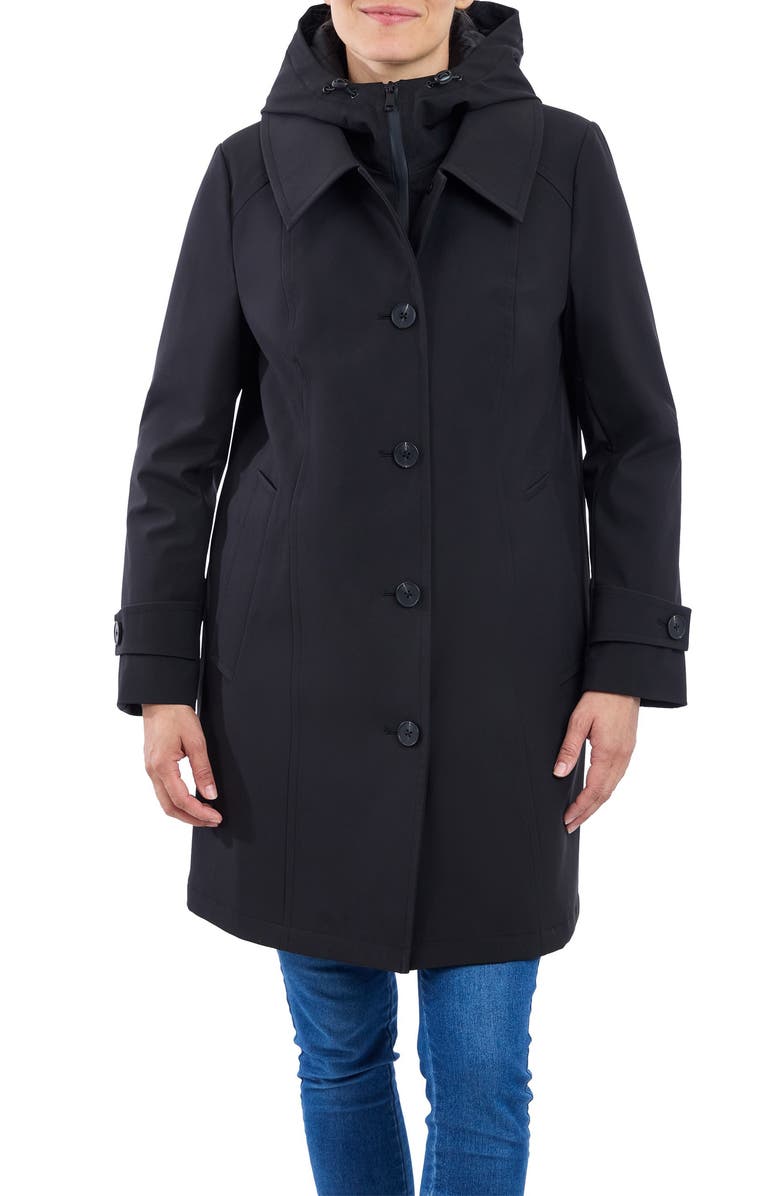 London Fog Water Resistant Bonded Raincoat with Bib Detail, Alternate, color, Black