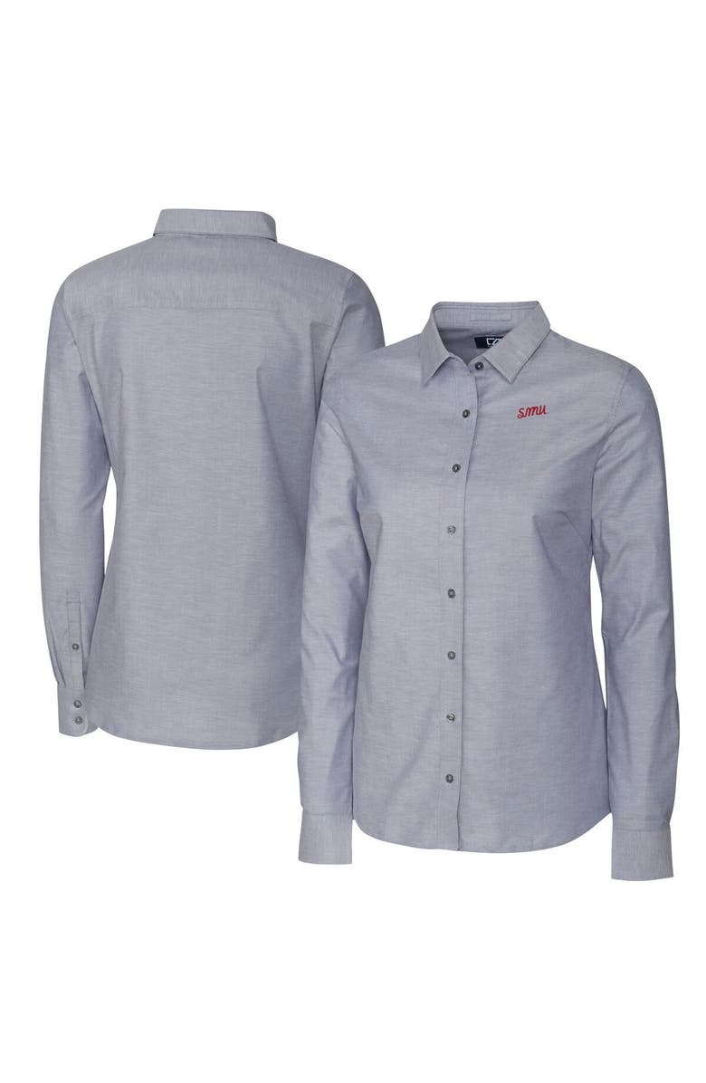 Cutter & Buck Women's Cutter & Buck  Charcoal SMU Mustangs Vault Stretch Oxford Long Sleeve Tri-Blend Button-Up Dress Shirt, Main, color, 