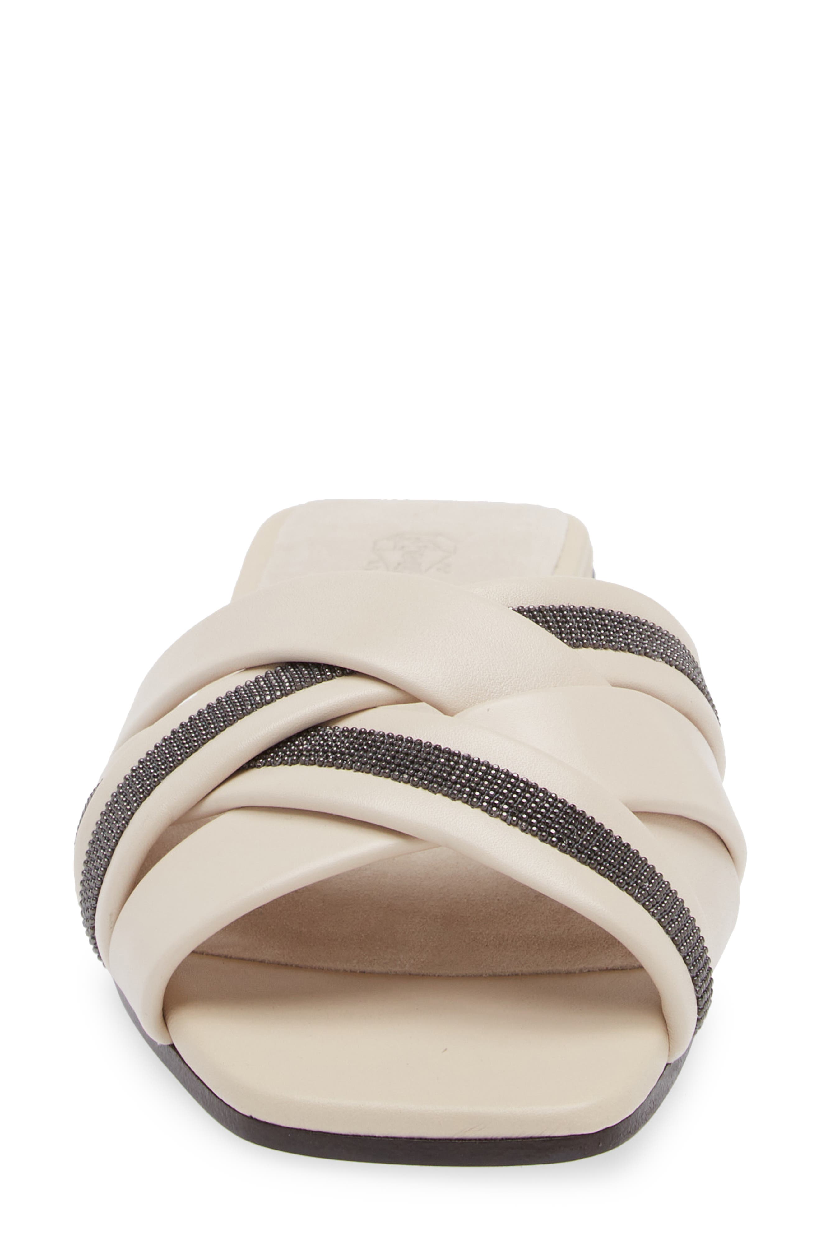 Brunello Cucinelli Monili Woven Slide Sandal, Alternate, color, Ivory/ Black