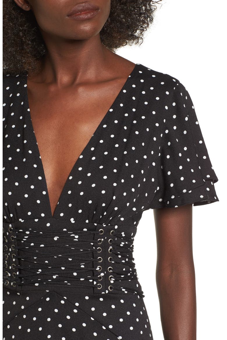 Micah Corset Maxi Dress, Alternate, color, NOIR POLKA DOT
