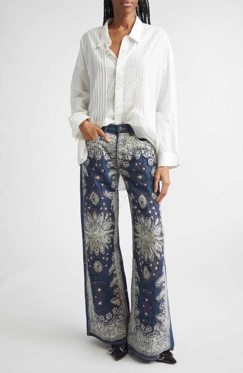 R13 Darcy Loose Fit Jeans, Alternate, color, Blue Bandana Applique