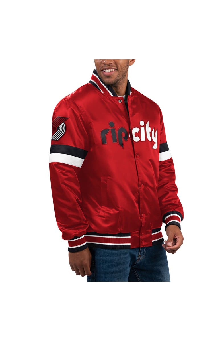 STARTER Men's Starter Red Portland Trail Blazers Home Game Satin Full-Snap Varsity Jacket, Main, color, Red
