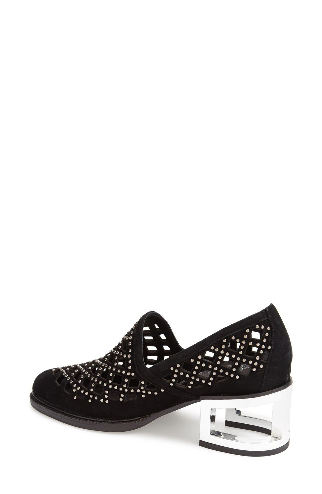 'Serlin' Studded Laser Cut Suede Loafer, Alternate, color, BLACK/ SILVER