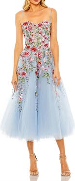 Mac Duggal Bustier Embroidered Floral A-Line Dress