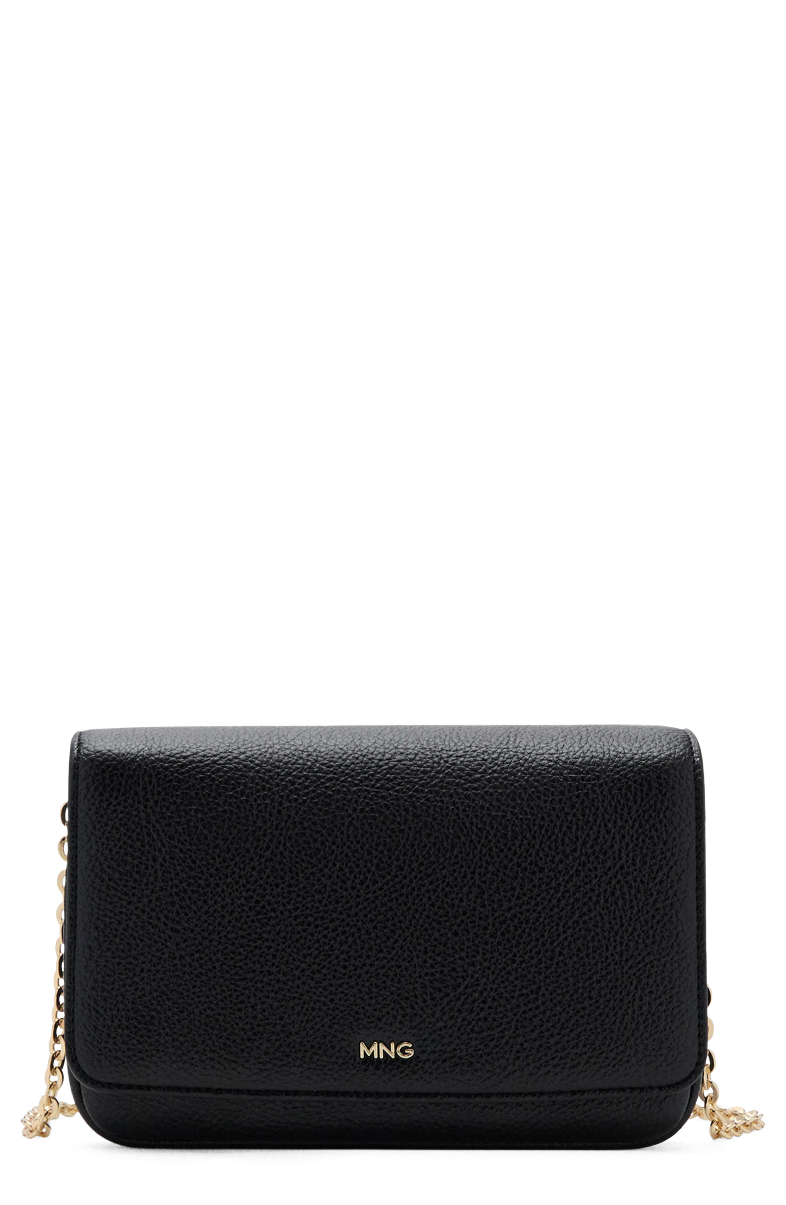 MANGO Small Faux Leather Crossbody Bag, Main, color, Black