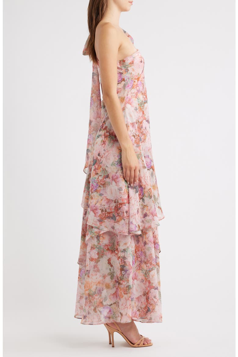 Amara Floral Print One-Shoulder Chiffon Gown, Alternate, color, PINK FLORAL