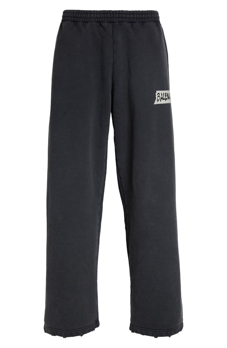 Balenciaga Masking Tape Logo Heavy Fleece Sweatpants, Alternate, color, Faded Washed Black