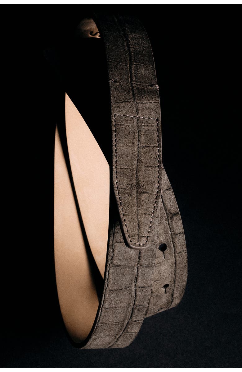 COS Croc-effect Suede Buckleless Belt, Alternate, color, Gray