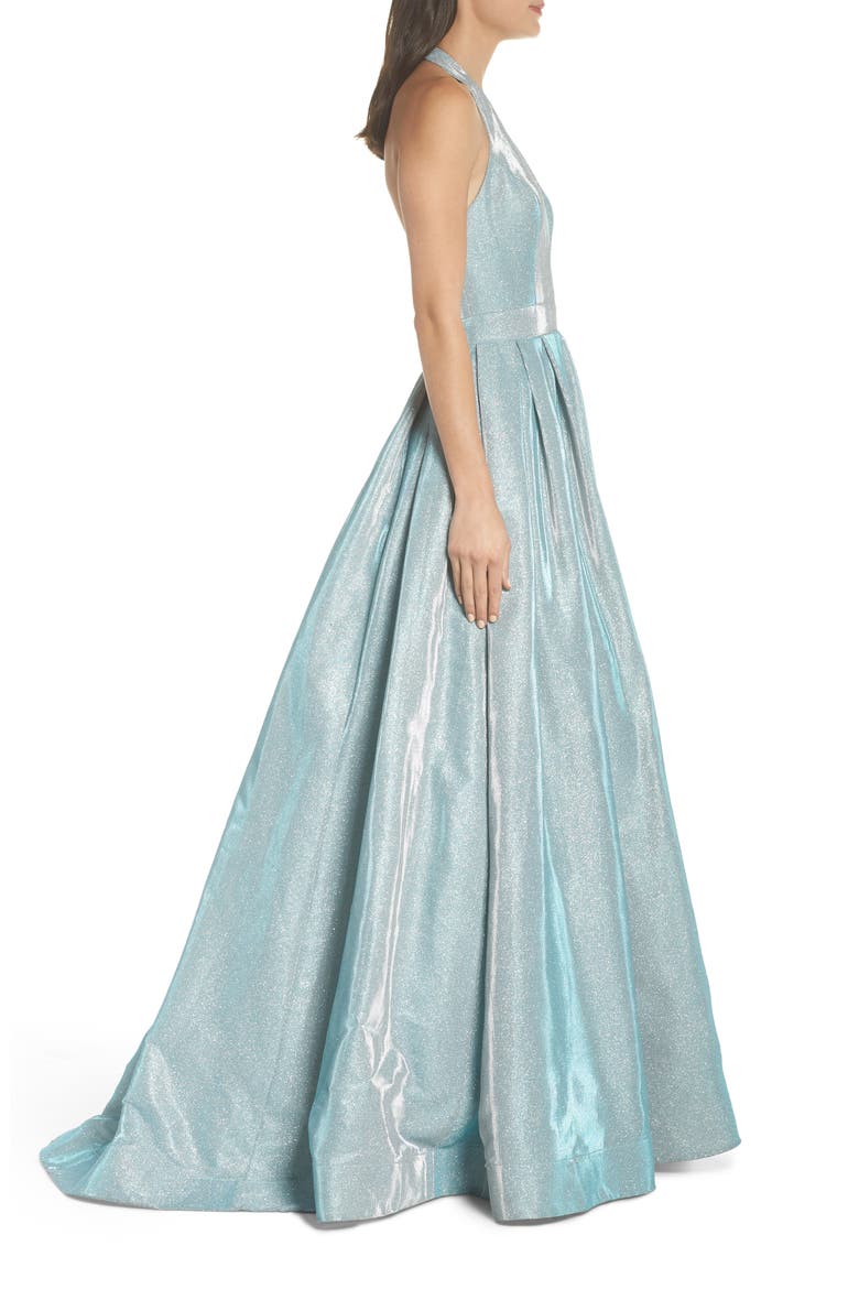 Mac Duggal Shimmering Halter Neck Ballgown, Alternate, color, SHIMMERING ICE