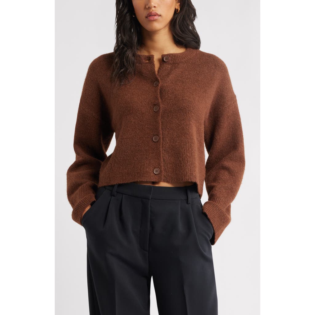 Open Edit Cozy Crop Cardigan In Brown