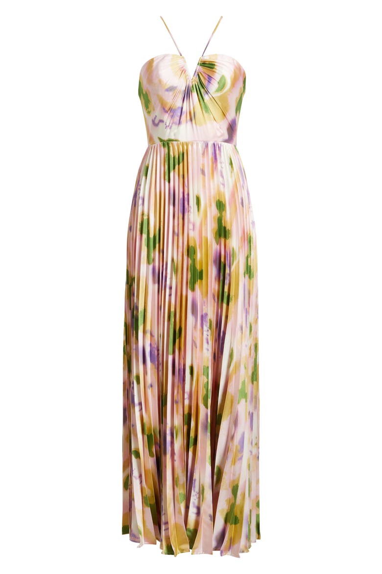 Cassia Floral Pleated Satin Gown, Alternate, color, PINK MULTI