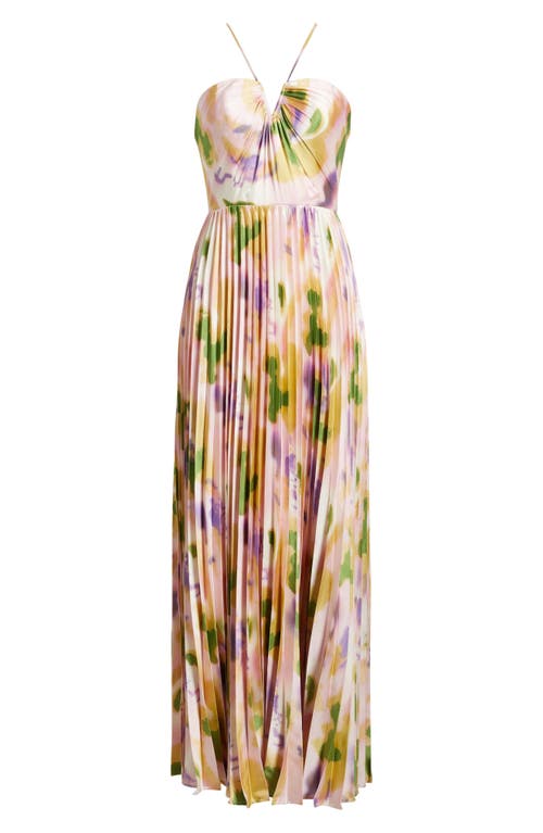 Lulus Cassia Floral Pleated Satin Gown In Pink Multi