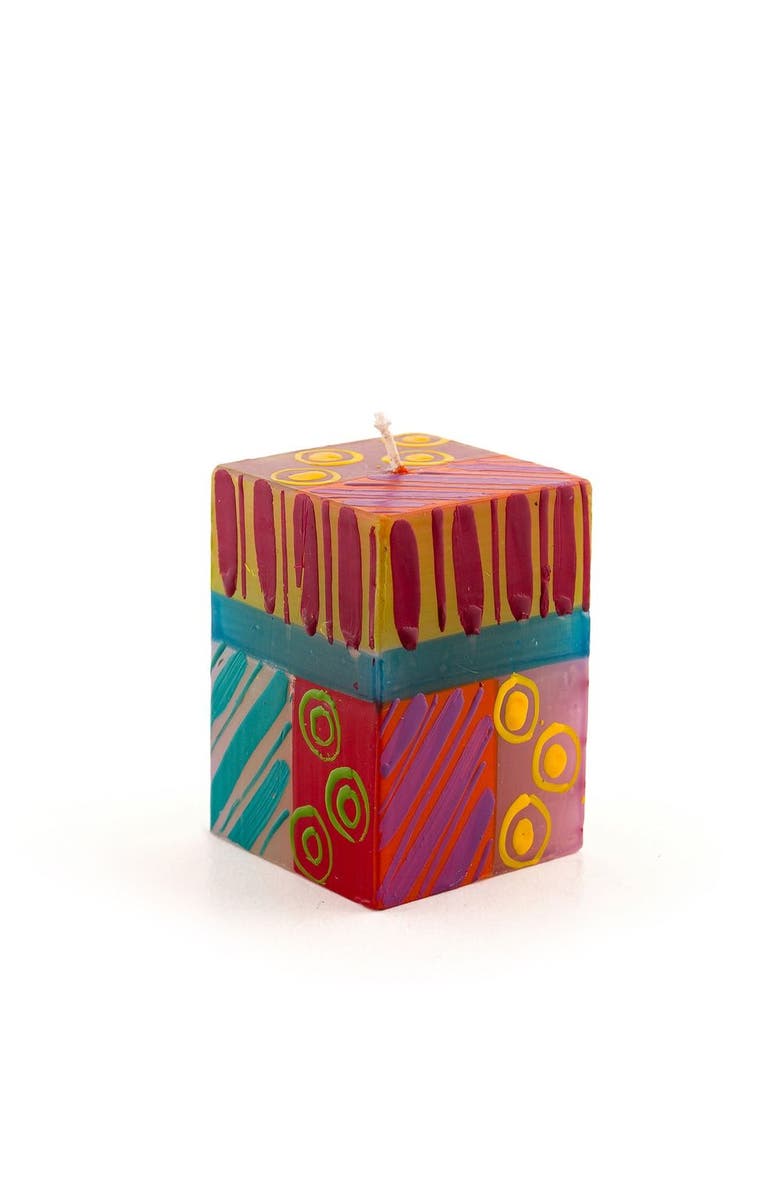 Thumbprint Artifacts Carousel Painted Cube Candle, Main, color, Carousel - 2X2x3"