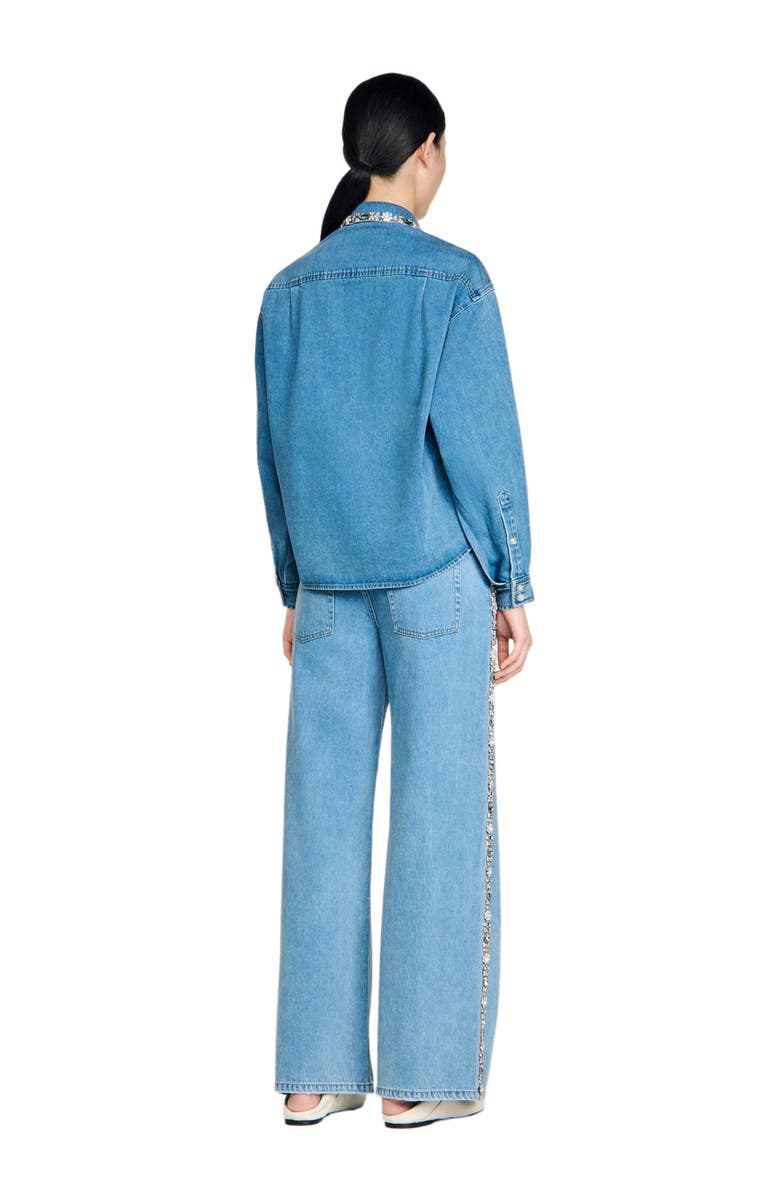 SANDRO Denim shirt with rhinestones, Alternate, color, Blue Jean