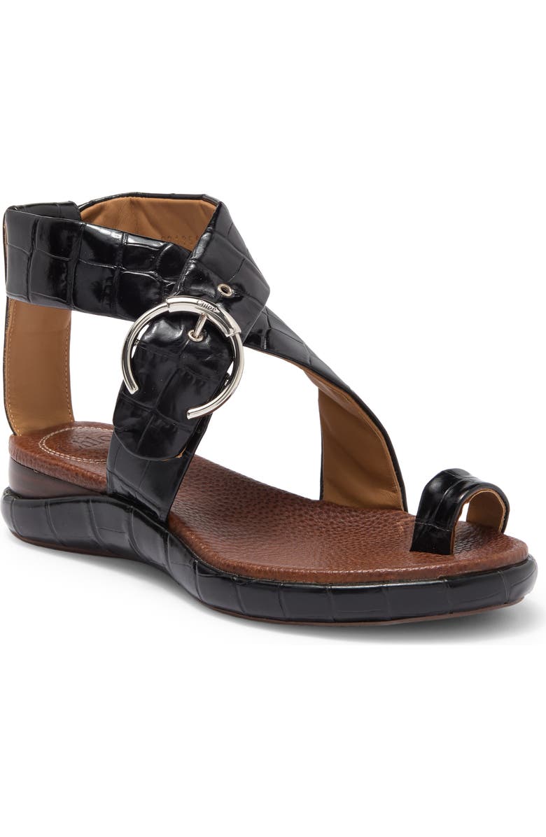 Chloé Wave Croc Embossed Leather Flat Sandal, Main, color,