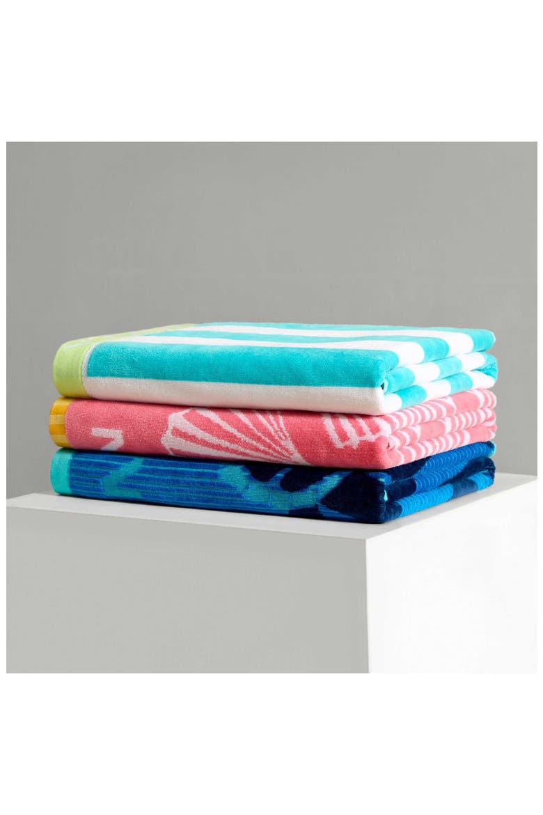 Set of 2 Cotton Blend Terry Beach Towels, Alternate, color, LIGHT / MEDIUM BLUE