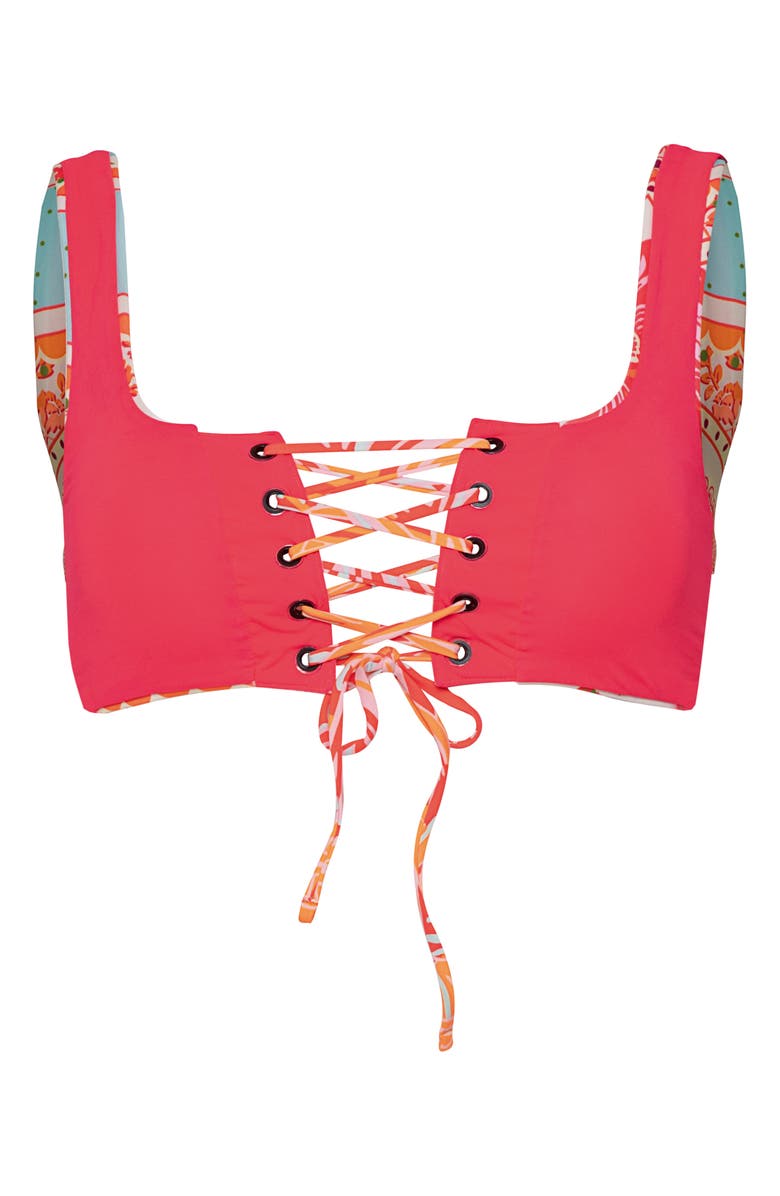 Maaji Dazzle Lace-Up Reversible Bikini Top, Alternate, color, Blue/ Coral/ Pink Multi