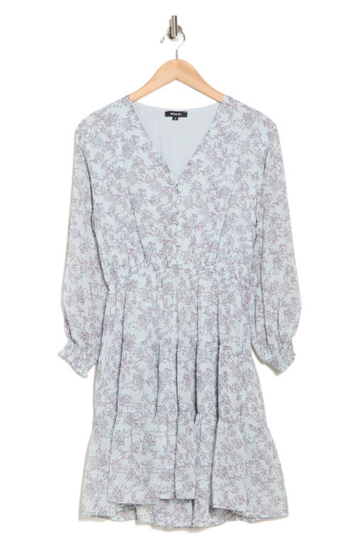 Wishlist Floral Long Sleeve Tiered Minidress In Light Blue Combo