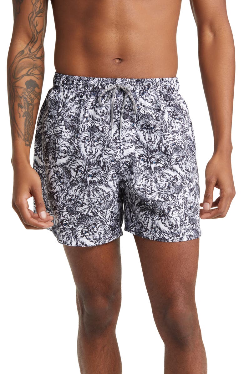 Boardies Wolf Print Mid Swim Trunks, Main, color,