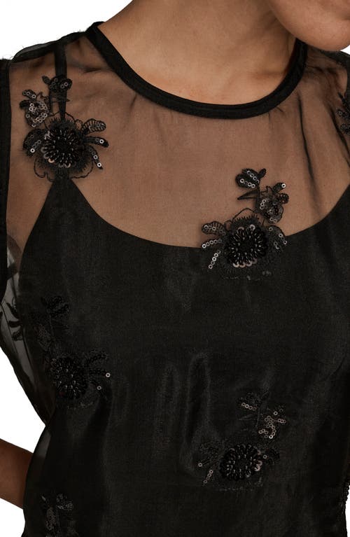 Donna Karan New York Sequin Embroidered Sleeveless Midi Dress In Black