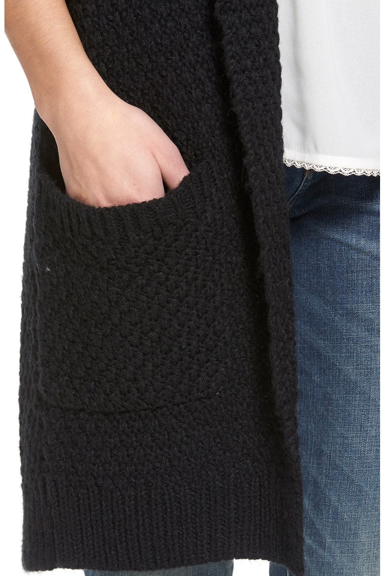 Marled Long Open Front Cardigan, Alternate, color, BLACK