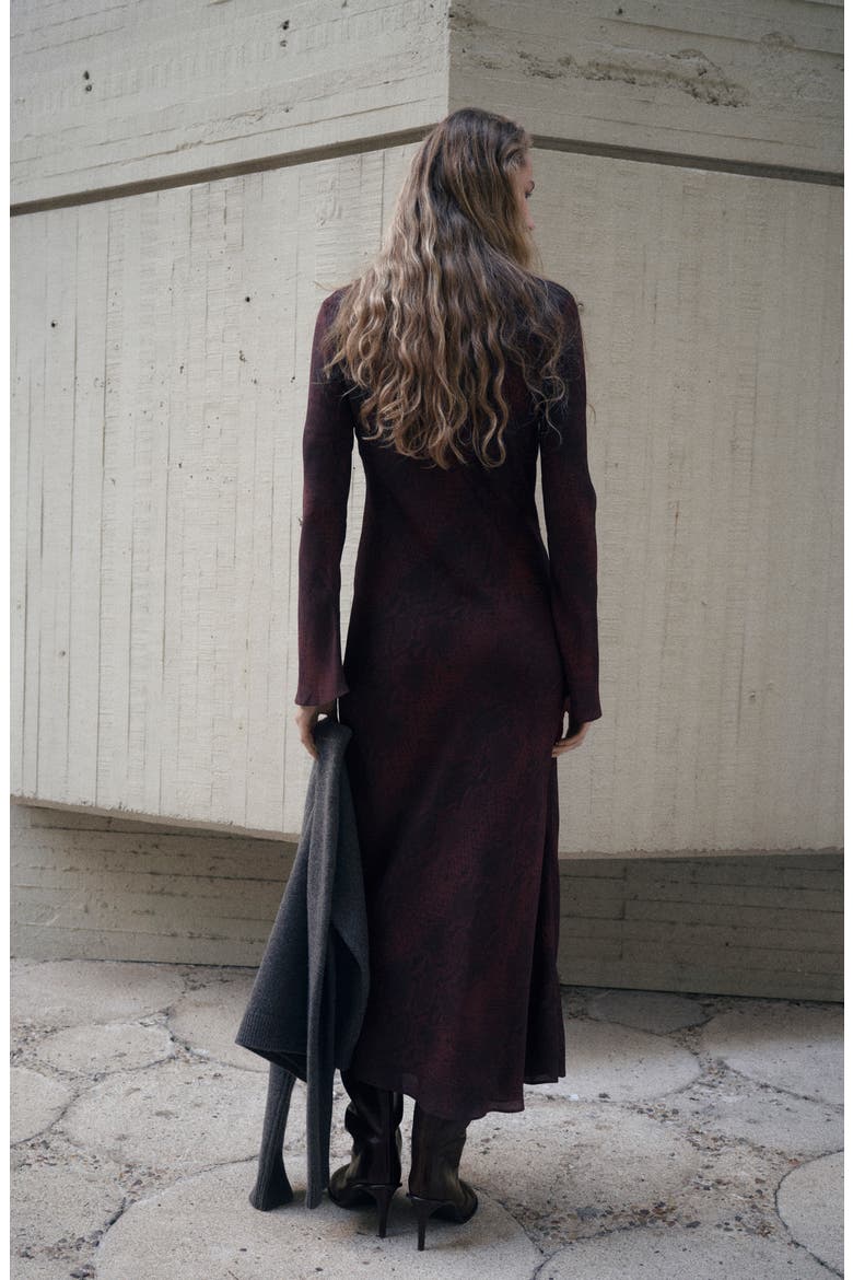 Animal Print Long Sleeve Maxi Dress, Alternate, color, BURGUNDY