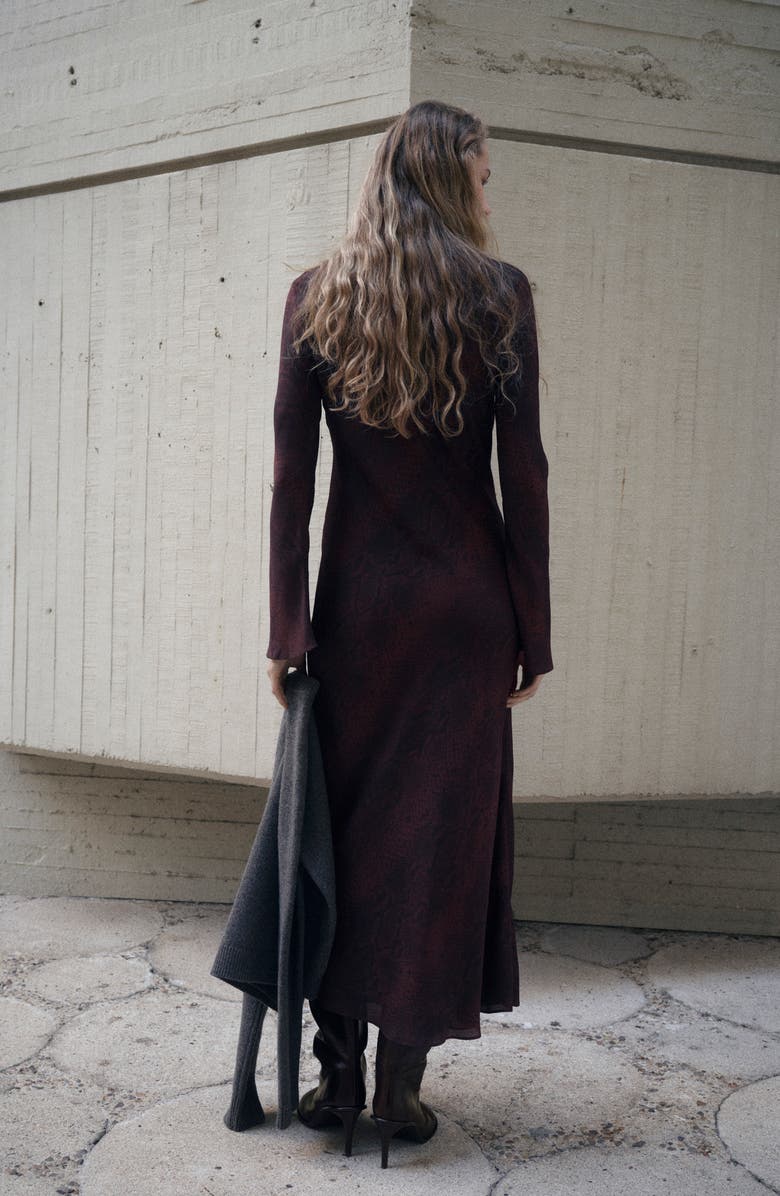 MANGO Animal Print Long Sleeve Maxi Dress, Alternate, color, Burgundy