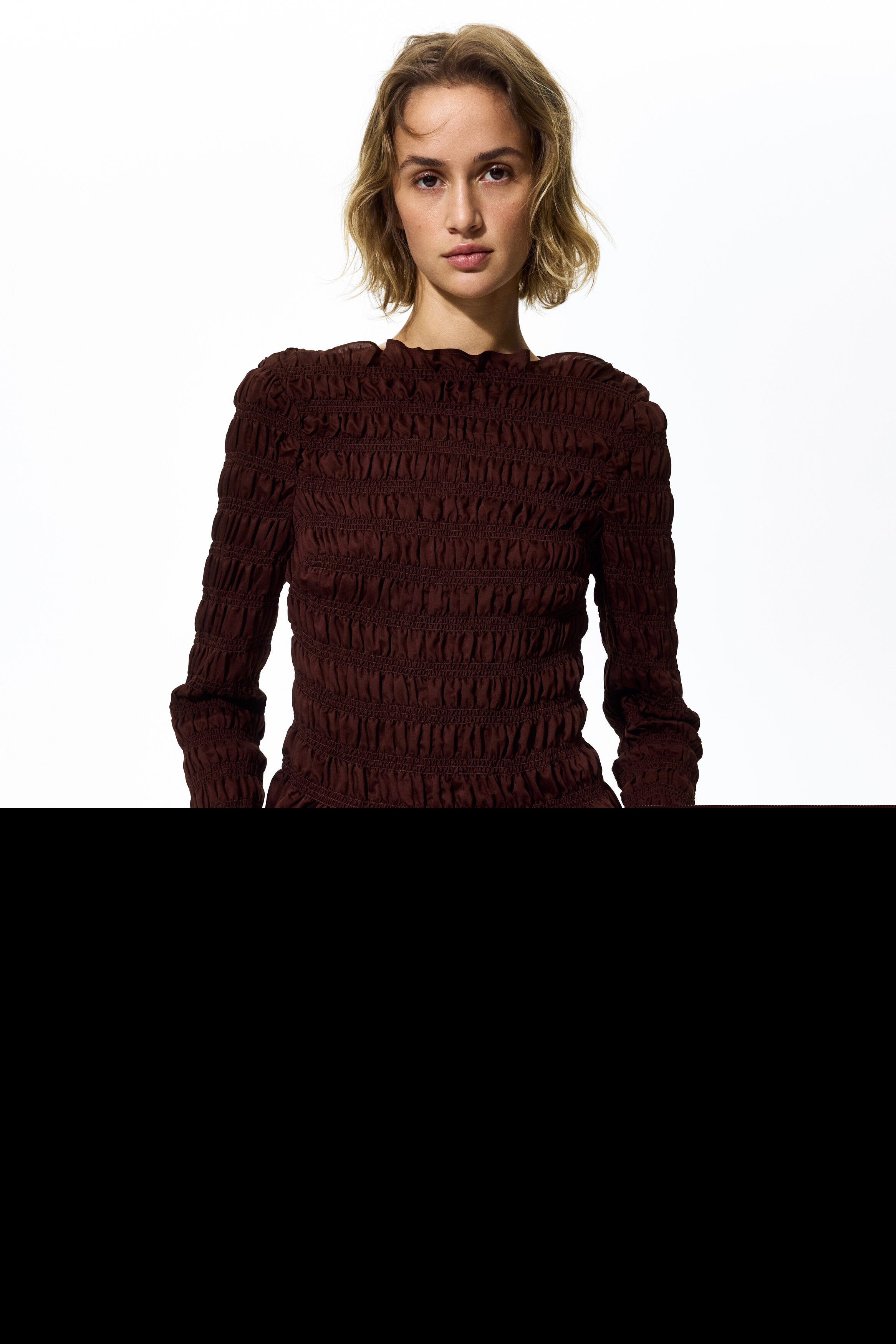 H&M Smocked Top, Alternate, color, Rust Brown