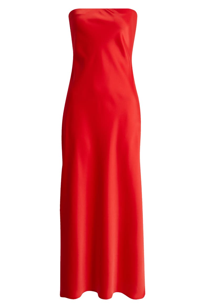 Madelyn Strapless Bias Cut Satin Dress, Alternate, color, RED