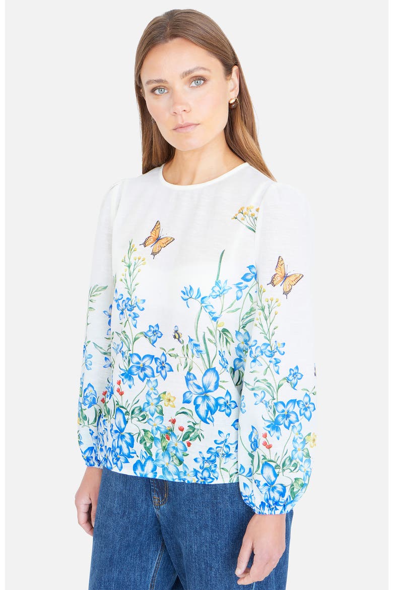 Butterfly Print Long Sleeve Top, Alternate, color, Ivory