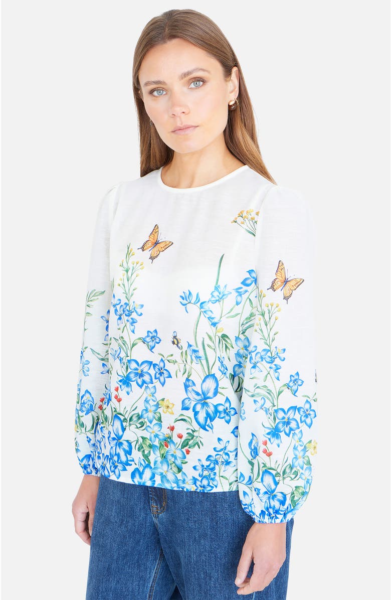 Yumi Butterfly Print Long Sleeve Top, Alternate, color, Ivory