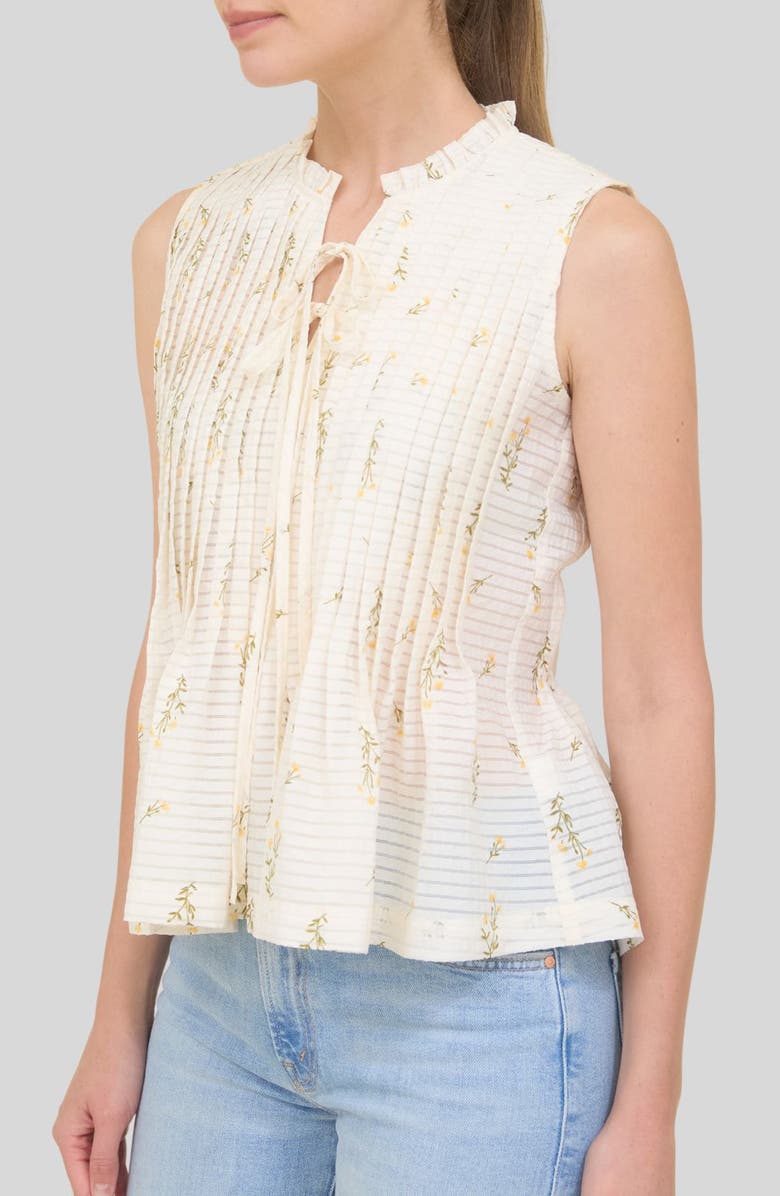 ZOE AND CLAIRE Floral Pleated Top, Alternate, color, Ivory Multi